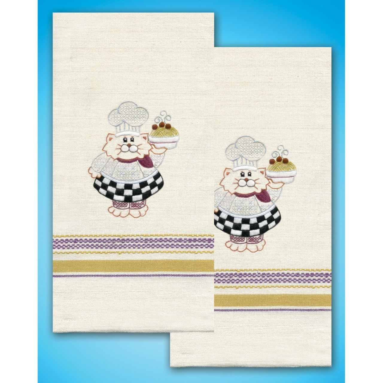 Tobin Stamped For Embroidery Cat Chef Kitchen Towel Set